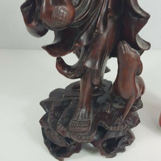 Well Carved Antique Chinese Wood Figure Of A Man / Sage / Immortal With Dog 36cm 5