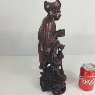 Well Carved Antique Chinese Wood Figure Of A Man / Sage / Immortal With Dog 36cm 6