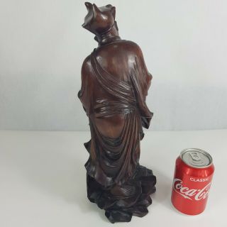 Well Carved Antique Chinese Wood Figure Of A Man / Sage / Immortal With Dog 36cm 7