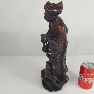 Well Carved Antique Chinese Wood Figure Of A Man / Sage / Immortal With Dog 36cm 8