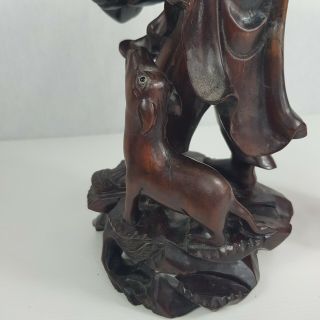 Well Carved Antique Chinese Wood Figure Of A Man / Sage / Immortal With Dog 36cm 9