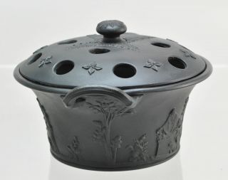 Rare Antique Wedgwood 5 Inch Black Basalt Pot Pourri 19th Century 2