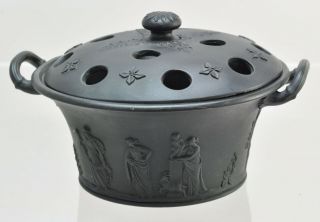 Rare Antique Wedgwood 5 Inch Black Basalt Pot Pourri 19th Century 3