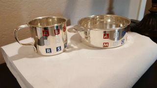 Cartier Sterling Silver & Enamel Alphabet Baby Cup And Bowl