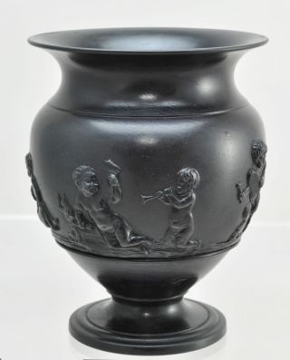 Antique Wedgwood 5 Inch Black Basalt Urn w Putti in High Relief 18th Century 2