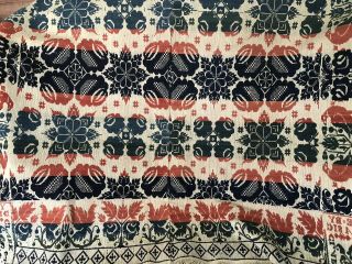 Antique Americana 1853 W FASIG SIGNED Woven Coverlet Blanket CLARK CO ILLINOIS 11