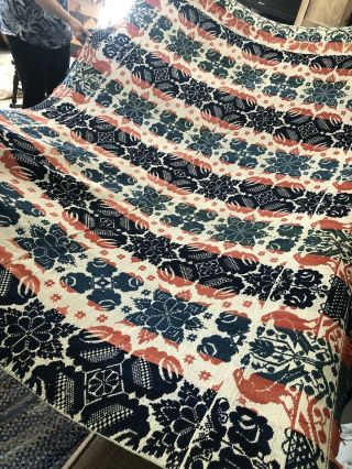 Antique Americana 1853 W Fasig Signed Woven Coverlet Blanket Clark Co Illinois