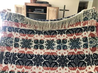 Antique Americana 1853 W FASIG SIGNED Woven Coverlet Blanket CLARK CO ILLINOIS 2