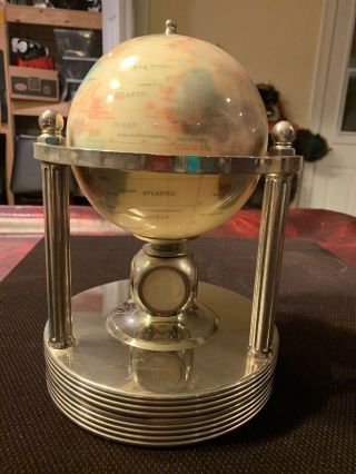 Mother of Pearl Gemstone Globe Rotating Clock.  Goldtone 3