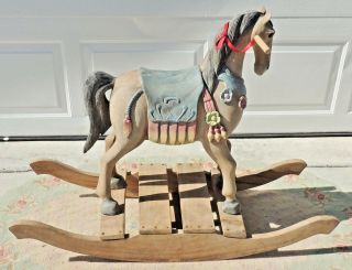 Antique/vtg Large 40 " Hand Carved Wood Wooden Ride - On Rocking Horse Toy Folk Art