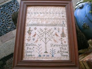 Nores - Man And Woman In Period Dress - Charming Folk Art 1838 Sampler W3/hearts