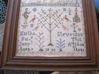 NORES - MAN AND WOMAN IN PERIOD DRESS - CHARMING FOLK ART 1838 SAMPLER w3/HEARTS 2
