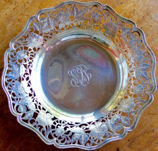 Shreve & Co Large Pierced Chased Sterling Silver Bowl Wild Roses 11.  25 Inches