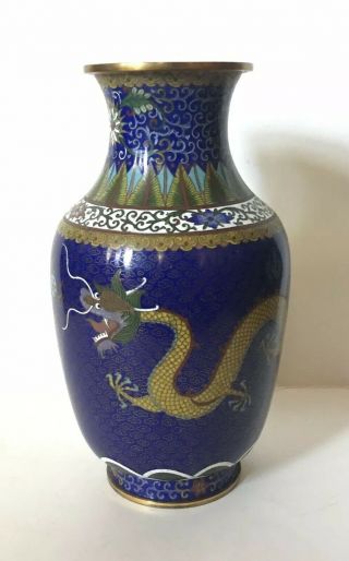 Estate 19th Or 20th Lao Tian Li Five Toed Dragon Signed Cloisonne Enamel Vase