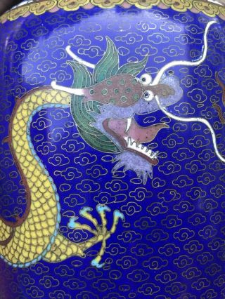 Estate 19th or 20th Lao Tian Li Five Toed Dragon Signed Cloisonne Enamel Vase 2