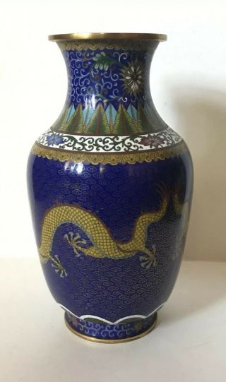 Estate 19th or 20th Lao Tian Li Five Toed Dragon Signed Cloisonne Enamel Vase 5