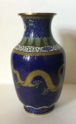 Estate 19th or 20th Lao Tian Li Five Toed Dragon Signed Cloisonne Enamel Vase 9
