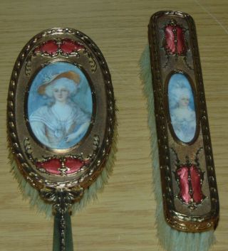 ANTIQUE FRENCH Dresser Set DORE BRONZE Hand Painted PORTRAITS 4