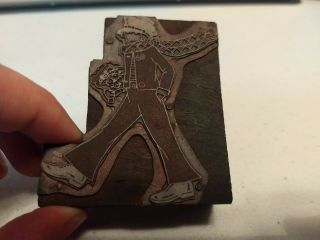 Vintage Letterpress Printing Block Person Wearing Bell Bottoms Pants Flowers 2