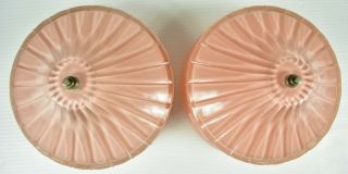 Pair - Antique 1920 ' s Pink Glass Circus / Clown Lamps w/ Carousel Animal Shades 10