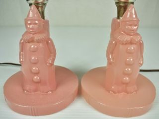 Pair - Antique 1920 ' s Pink Glass Circus / Clown Lamps w/ Carousel Animal Shades 6