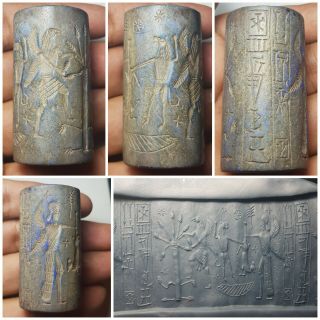 Old Sassanian Cylinderseal Rare Lapiz Cylinderseal Bead Asy Bby Cylinderseal