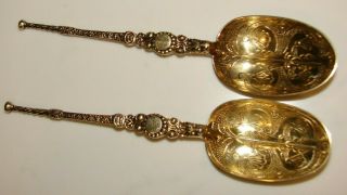 2 LARGE ENGLISH 1903 STERLING SILVER GOLD WASH ANOINTING SPOONS KING EDWARD VII 3