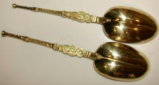 2 LARGE ENGLISH 1903 STERLING SILVER GOLD WASH ANOINTING SPOONS KING EDWARD VII 4