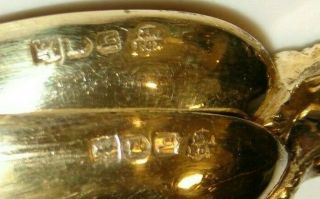 2 LARGE ENGLISH 1903 STERLING SILVER GOLD WASH ANOINTING SPOONS KING EDWARD VII 6