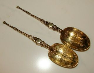2 LARGE ENGLISH 1903 STERLING SILVER GOLD WASH ANOINTING SPOONS KING EDWARD VII 8