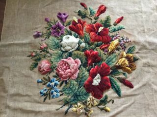 Antique Unframed Tapestry With Plush Work - Floral