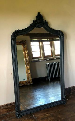 Matt Black Ornate French Arch Scroll Dress Floor Leaner Wall Mirror 7ft 3