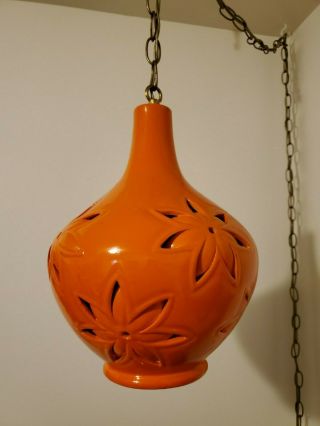 Vtg Mid Century Modern Ceramic Swag Lamp Hanging Pendant 13 " Electrical