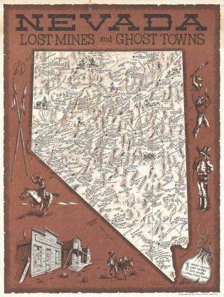 1969 Dagosta Pictorial Map Of Nevada Ghost Town And Abandoned Mines