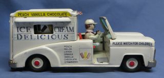 Vintage Cragstan Tin Litho Friction Ice Cream Truck With Rotating Sign 4