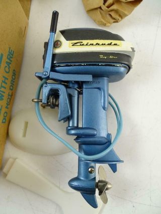 Vintage Miniature Evinrude Outboard Model Motor Engine Big Twin Blue w/Box Old 2