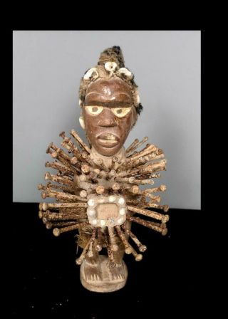 Old Tribal Bakongo Nail Fetish Figure - Congo