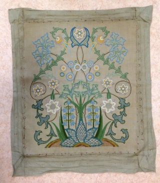 ART NOUVEAU HAND EMBROIDERED PICTURE PANEL JACOBEAN COTTAGE GARDEN FLOWERS 11