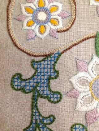 ART NOUVEAU HAND EMBROIDERED PICTURE PANEL JACOBEAN COTTAGE GARDEN FLOWERS 3