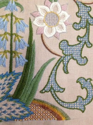 ART NOUVEAU HAND EMBROIDERED PICTURE PANEL JACOBEAN COTTAGE GARDEN FLOWERS 5