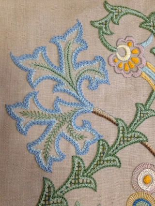 ART NOUVEAU HAND EMBROIDERED PICTURE PANEL JACOBEAN COTTAGE GARDEN FLOWERS 6