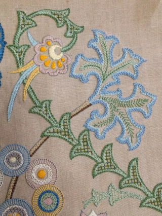 ART NOUVEAU HAND EMBROIDERED PICTURE PANEL JACOBEAN COTTAGE GARDEN FLOWERS 8