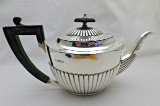 Antique Solid Sterling Silver Half Fluted Teapot London 1910