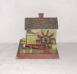 Antique WATER WHEEL HOUSE w/HAMMERS.  GERMAN STEAM ENGINE Accessory Toy.  Marklin? 3
