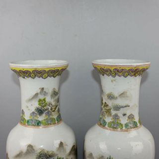 Chinese Old Pair Marked Famille Rose Colored Landscape Pattern Porcelain Vases 5