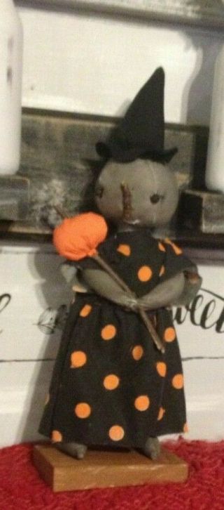 Primitive Halloween Fall Standing Pumpkin Witch Girl Doll Decor