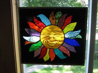 3D Smiling Sun Stained Glass Windows Panel 3