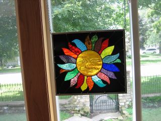 3D Smiling Sun Stained Glass Windows Panel 6