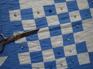 Vintage c1930 Blue & White Irish Chain Baby Crib QUILT 50x40 10