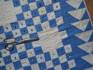 Vintage c1930 Blue & White Irish Chain Baby Crib QUILT 50x40 12